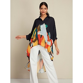 Chiffon Graphic Print Magyar Sleeve Shirt