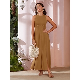 Rayon Lace Solid Sleeveless Maxi Dress