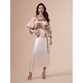 Satin Gold Belted Irregular Hem Two Piece Set